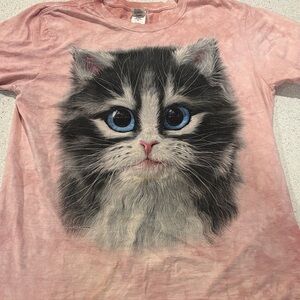 Adorable Cat Print Pink T-Shirt